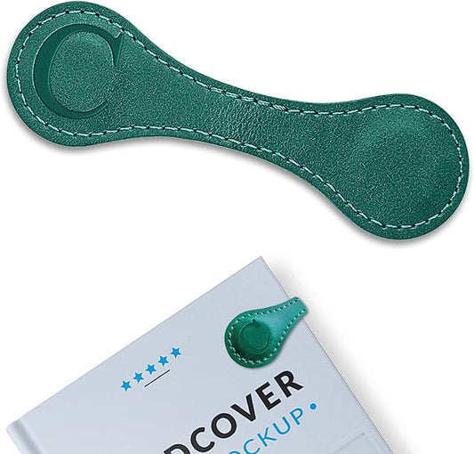 Personalized Leather Magnetic Bookmarks (1 Pack) Vintage Custom Engraved Initial ID Identification Book Marker Clip Gift for Book Lover Avid Readers (Letter C, Green)