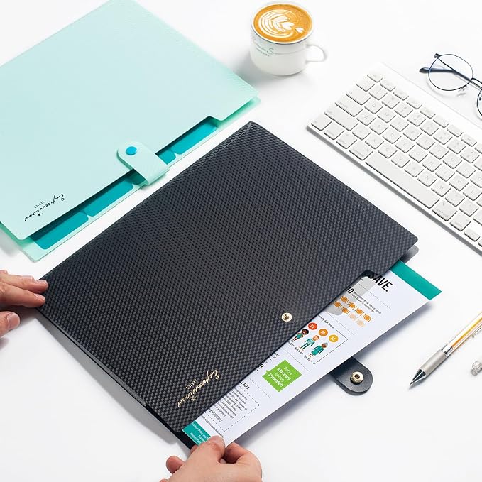 Sooez Expanding File Folder, Letter Size Accordion File Organizer, 5 Pocket Folders for Documents, Portable Filling Products for School Office Supplies, Off White