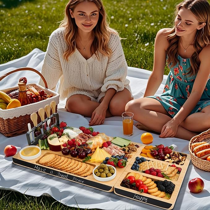 Charcuterie Board Gift Set: Large Bamboo Cheese Board with Chalkboard Edge & Forks - Ideal for Housewarming, Weddings, Bridal Showers, and Unique Gifts for Mom