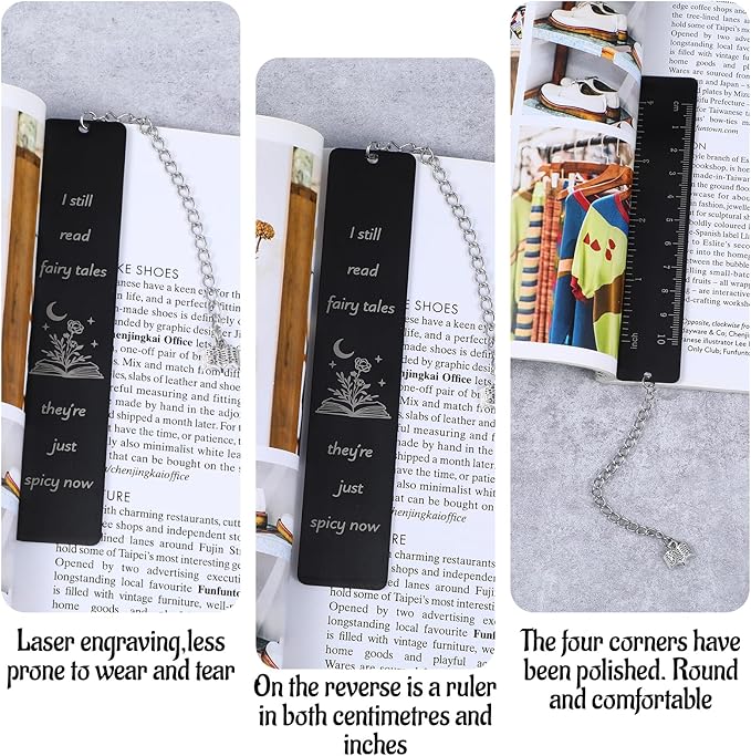 Fairytales Metal Bookmark for Women Men, Funny Bookmarks with Gift Box Book Lover Spicy Fancy Bookmarks Book Marks for Reading Gift Book Mark with Pendant for Book Lovers Friend(Black)
