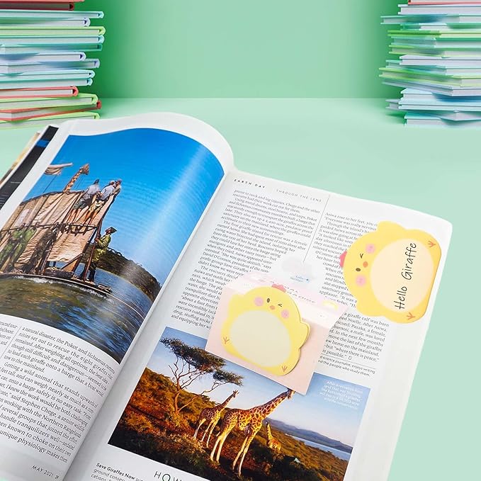 Cute 8 Packs Kawaii Chick Sticky Notes, Aesthetic Sticky Notes Set, Cartoon Inspirational Sticky Notes, Animals Shape Markers, Cute Anime Sticky Note Tabs for Office School Creative Gifts