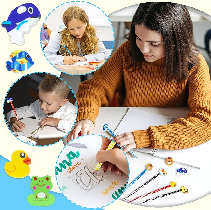 50 Pack Assorted Colorful Cartoon Animal Pencil With Erasers, Fun Pencils For Kids, Bulk Pencils With Animal Eraser Toppers,Party Favor Pencils For Kids Novelty Pencils