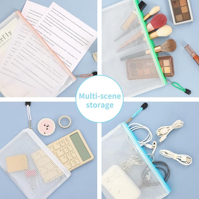 EOOUT 56pcs Mesh Zipper Pouch, Waterproof Zipper Bags, 8 Sizes Plastic Travel Pouch, 18 Colors, Multipurpose for Travel Storage, Office Appliances