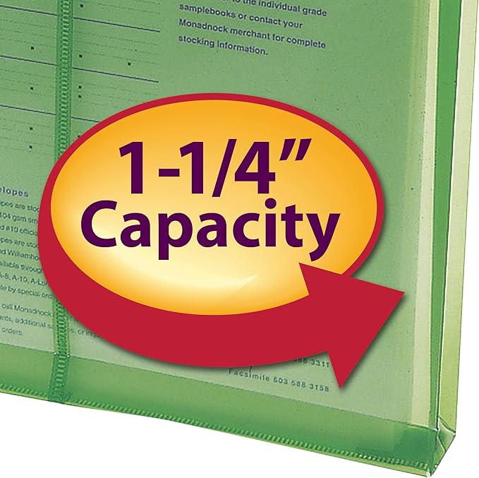 Smead Poly Envelope, 1-1/4" Expansion, String-Tie Closure, Top Load, Letter Size, Green, 5 per Pack (89543)