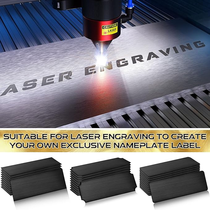 Therwen 30 Pcs Name Plates Laser Engraved Brushed Stainless Steel Plate Personalized Plaque Blank Custom Name Tag Frame Label with Adhesive Backing(Black Multi Shape,1''x 3'')
