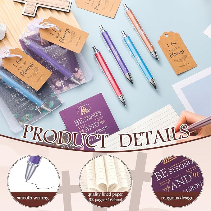 200 Pcs Bible Verse Sets Church Christian Gift Include 50 Scripture Notebooks 50 Bible Bamboo Pens 50 Thanks Tags 50 Organza Bags for Women Man Christian Party Gifts(Multicolor,Classic)