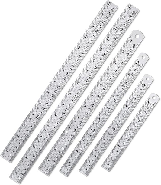 Mr. Pen- Stainless Steel Ruler, 6 pcs, 6", 8", 10", 12", 14", 16", Metric Metal Ruler Set, mm Ruler, Metal Rulers, Long Ruler, Small Metal Ruler Metal Straight Edge, Steel Straight Edge