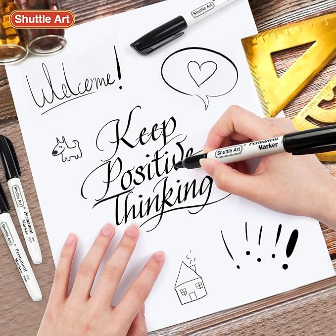 Shuttle Art Permanent Markers, 30 Pack Black Permanent Marker set,Fine Point, Works on Plastic,Wood,Stone,Metal and Glass for Doodling, Marking