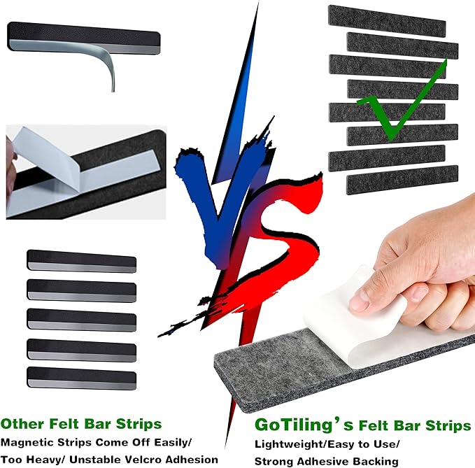 Cork Board for Walls - 8 Pack Felt Pin Board Bar Strips - Self-Adhesive Lightweight Bulletin Board - Cork Board for Office with 40 Push Pins No Damage for Wall