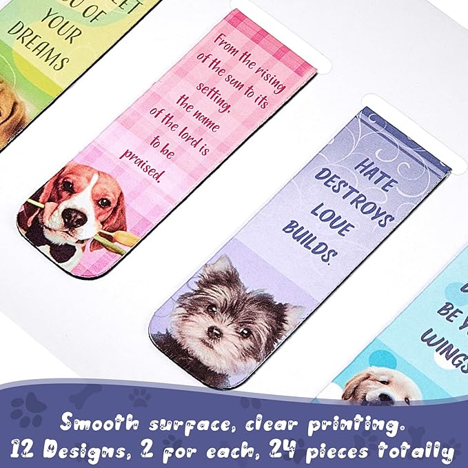 Zonon 24 Pieces Christian Magnetic Bookmarks Magnet Page Markers Christian Bookmarks Puppy Bookmarks Assorted Book Markers Set for Teachers Reading Supplies