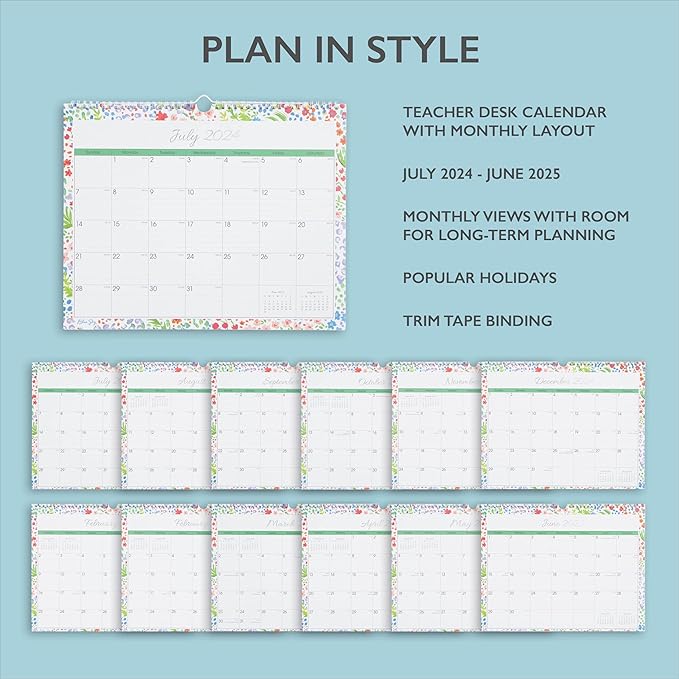 Blue Sky 2024-2025 Academic Year Monthly Wall Calendar, 15' x 12', Wirebound, Ditsy Dapple Light (148669-A25)