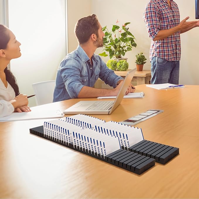 WILLOWDALE 4Pcs 12" Wood Name Badge Holder Organizer, Black Counter Card Holder Stand for Name Tag ID Badge Plastic Card Holder, Detachable Business Card Holder Display Tray for Desk Office Reception