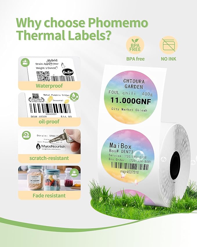 Memoqueen 2 Inch Flower Rainbow Round Thermal Labels Compatible with Phomemo M110/M221/M220/M120/M200/M110S Label Makers,Color Circle Labels for Gift,Business,Mailing,School,140Labels/Roll