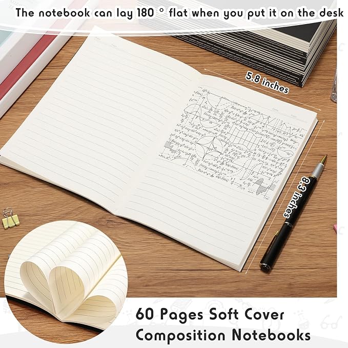 Handepo 100 Pack Composition Notebooks Ruled Lined Kraft Notebooks Bulk Soft Cover Journals Travel Diary Memo for Students Classroom Office Supplies(A5,Black)