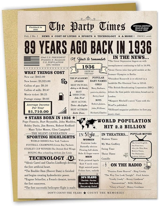 89th Birthday Card Gifts for Women Men, Retro Birthday Cards for 89 Year Old Mom Dad Grandpa Granny, Funny 89th Bday Decorations