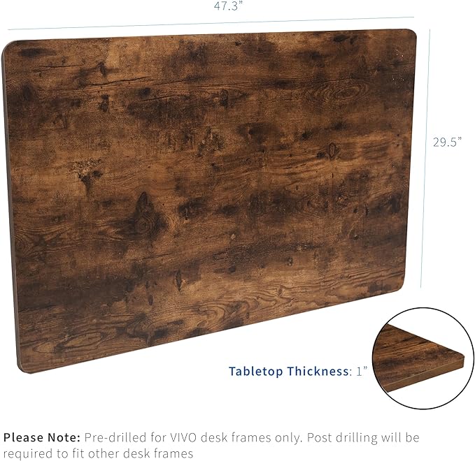 VIVO Universal 48 x 30 inch Solid One-Piece Table Top for Standard and Sit to Stand Height Adjustable Home and Office Desk Frames, Rustic Vintage Brown, DESK-TOP48-30N