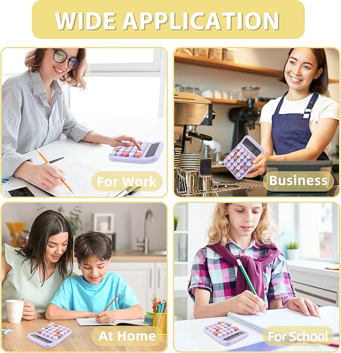 Desktop Mechanical Calculator, 12-Digit Large LCD Display Basic Standard Calculators with Cute Big Buttons, Desk Accessories, for Office Home School (Purple)