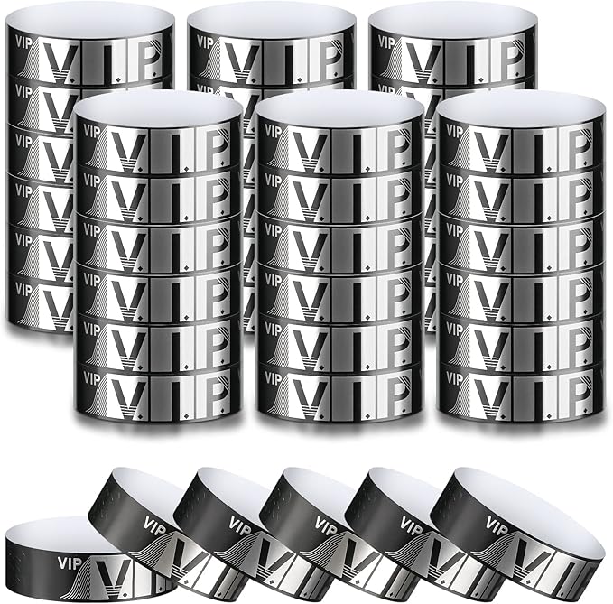 200 Pack VIP Wristbands for Events VIP Bracelets Paper Waterproof Party Wristbands for Events Amusement Parks Concerts Fairs Festivals, 0.79 x 10 Inch(Silver)
