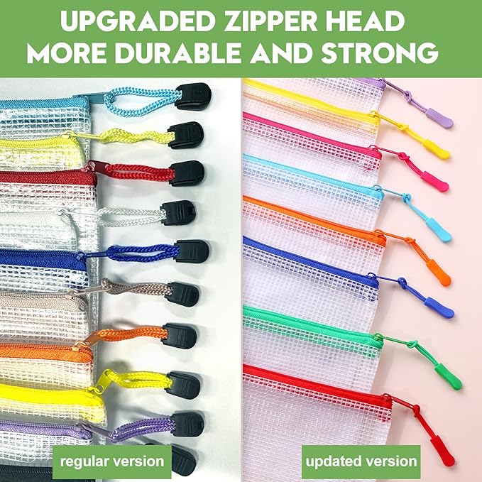12pcs Large A4 Mesh Zipper Pouch File Bags YOPCDJ Reusable Zippered Pouches for Organizing Classroom, Board Game Storage, Puzzle Bags