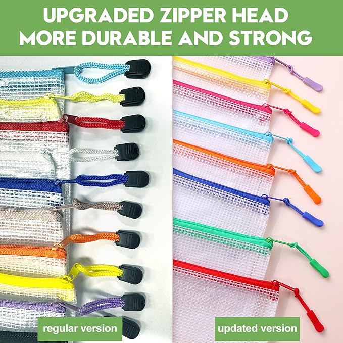 12pcs Large A4 Mesh Zipper Pouch File Bags YOPCDJ Reusable Zippered Pouches for Organizing Classroom, Board Game Storage, Puzzle Bags
