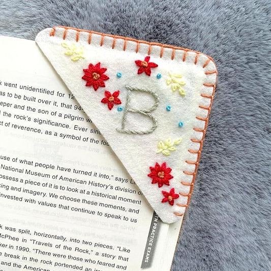 Personalized Hand Embroidered Corner Bookmark, Bookmarks for Women, Personalized Bookmark for Books, Cute Flower Book Mark, Hand Stitch Gift for Women for Book Lovers by HNQCPCVU (B, White)