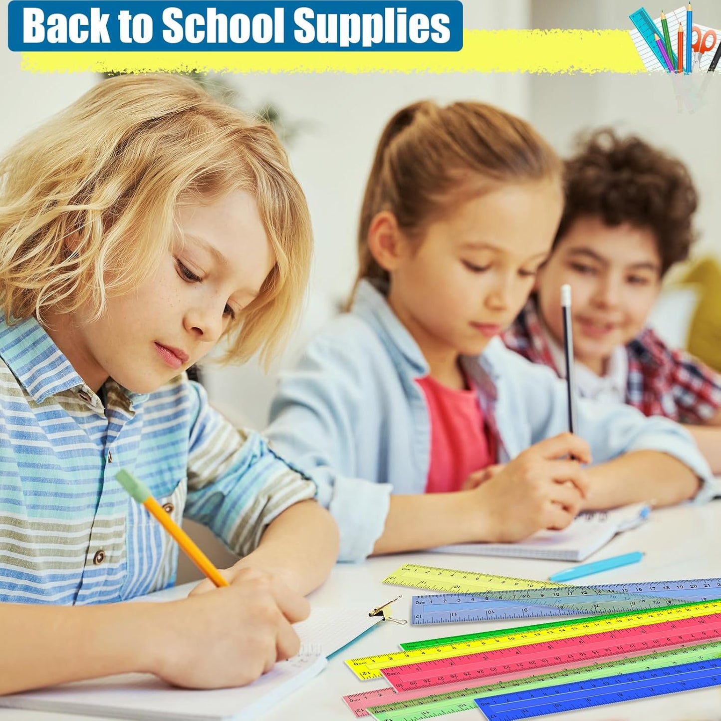 200 Pcs Rulers Bulk, 12 Inch Plastic Assorted Color Clear Rulers with Inches Centimeters Millimeter. Measuring Drawing Tool for Kids, Ideal Back to School Classroom Office Home Supplies