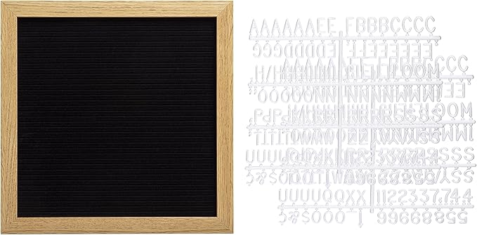 Pearhead Natural Wood And Black Felt Classic Letter Board Set, Includes 294 White Letters, Modern Reusable Message Board, Gender Neutral Photo Prop, Nursery And Home Decor, 10" x 10"