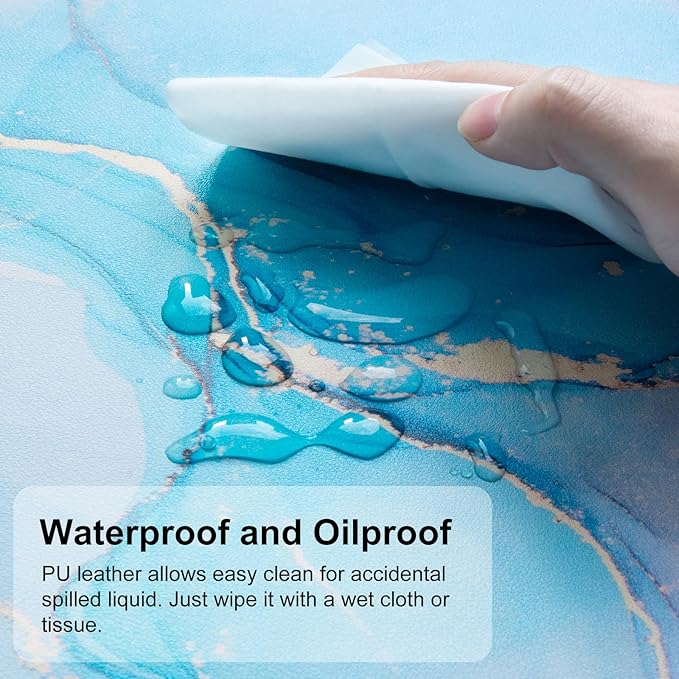 QIYI Large Mouse Pad, PU Leather Desk Mat for Desktop, Waterproof Gaming Desk Pad, Marble Full Desk Accessories Keyboard Mousepad, Abstract Art Home Office Décor 31.5" x 15.7" - Blue Pink Fluid