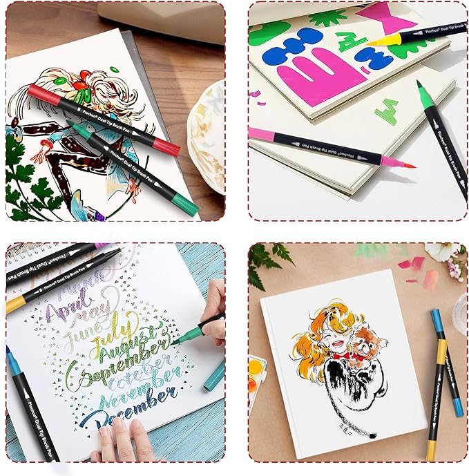 Coloring Markers Pens, 34 Dual Tip Brush Pens, Fine Point Marker set for Kids Adult Coloring Book, Bullet Journaling, Drawing