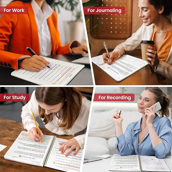 Taja Spiral Lined Notebook, 8.5"x11" Notebooks for Work, Large A4 Journal for Women & Men, College Ruled Journaling Notebook for Writing, Plastic Cover Spiral Journal, Black