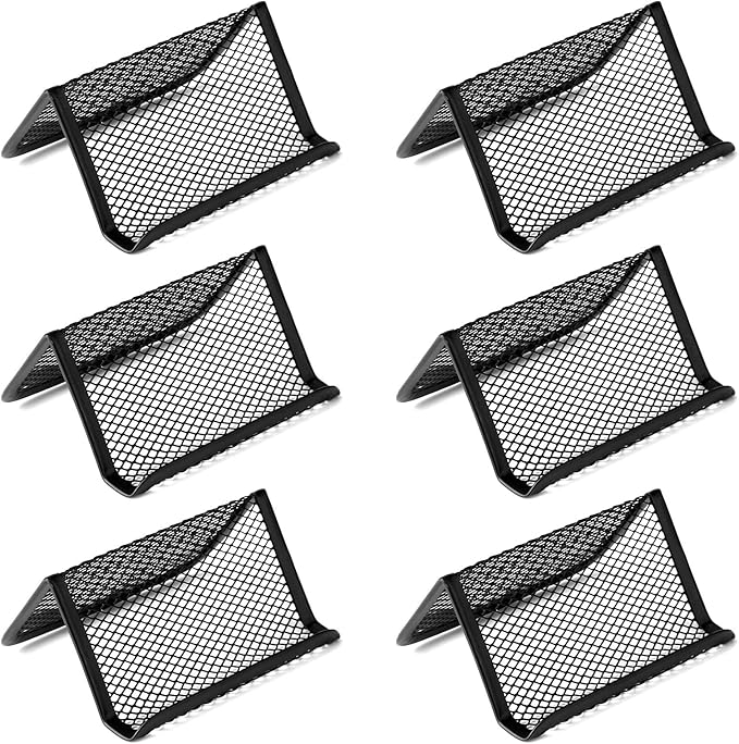 Golden Pearl Black Metal Mesh Business Card Holder Desk Business Card Organizer for Desk Office Name Card with 50 Name Card Capacity-6pcs