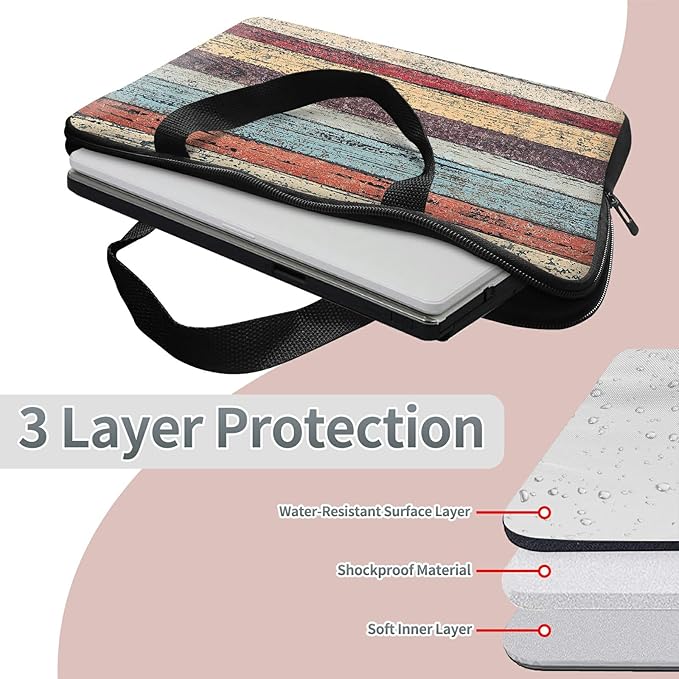 Universal Tablet Laptop Sleeve Case 10 inch, Retro Wood Slim Carrying Case Durable Handbag Travel Laptop Bag for 7 to 10-inch Laptops/Notebook/Kids Tablet/ipad/eBook Readers