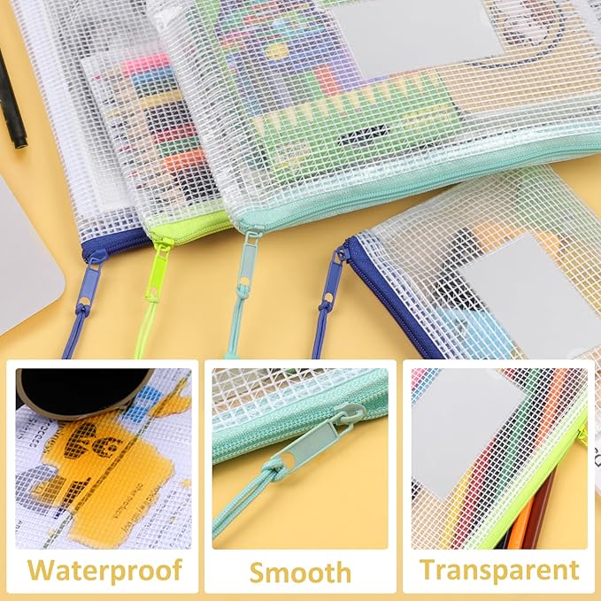 18PCS Mesh Zipper Pouch, Zipper Bags for Office Supplies,12 Colors for Reusable Zipper Pouches, 8 Sizes for Office Supply and Home Organize