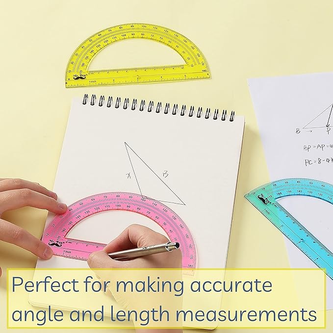 Mr. Pen- Plastic Protractors, 3 Pack, 6 Inch, 180 Degrees, Colorful Protractor for Geometry, Math Protractor, Protractor for Kids, Geometry Protractor, Colored Protractor