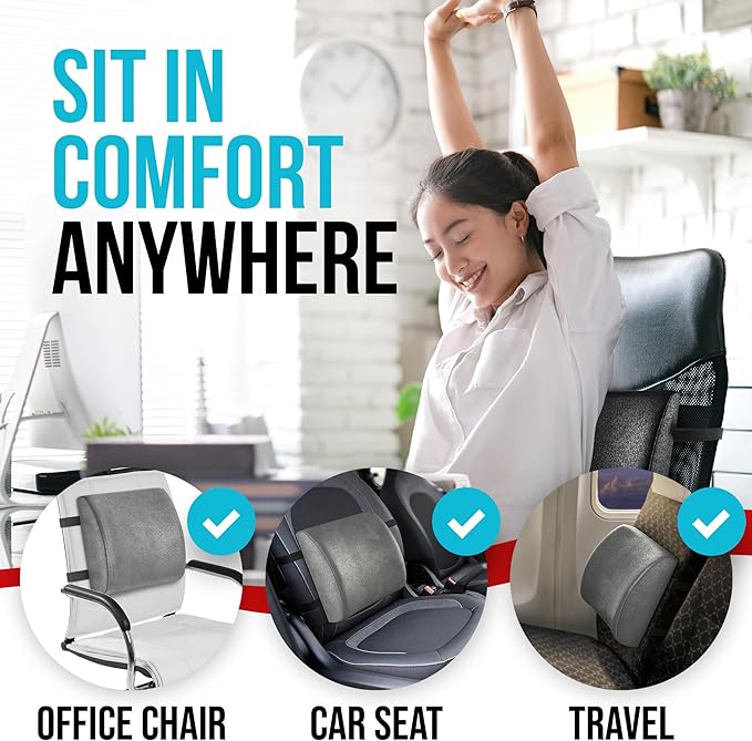 FORTEM Seat Cushion and Lumbar Support for Office Chair, Desk Chair Cushion, Memory Foam Office Chair Cushion, Non Slip Sitting and Back Pillow for Gaming, Car Seat Cushion, Chair Pad