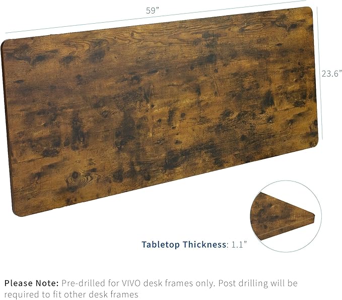 VIVO Rustic Vintage Brown 60 x 24 inch Universal Solid One-Piece Table Top for Standard and Sit to Stand Height Adjustable Home and Office Desk Frames, DESK-TOP60N