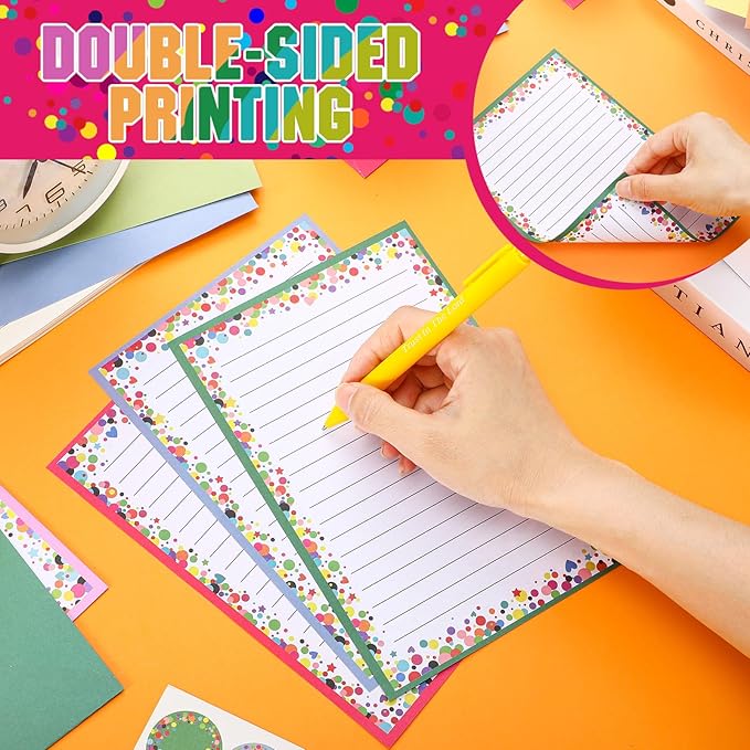 TaoBary 160 Packs Stationery Paper Set (50 Double Sided Stationery Writing Papers 50 Matching Envelopes) 60 Round Dot Sticker, 10 Design(Dot,5.5 x 8.25 Inch)