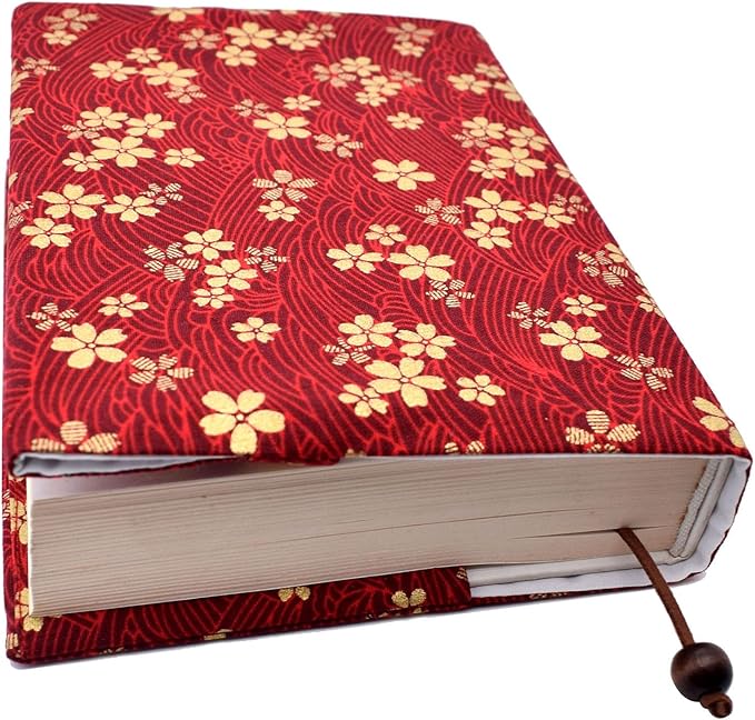 BLBMH A5 Book Cover for Paperbacks- Adjustable Fabric Book Sleeve Cover Protector Fit for 5.5x8.2 inch Hardcover Softcover Book Novels Notebook -Red Cherry Blossoms