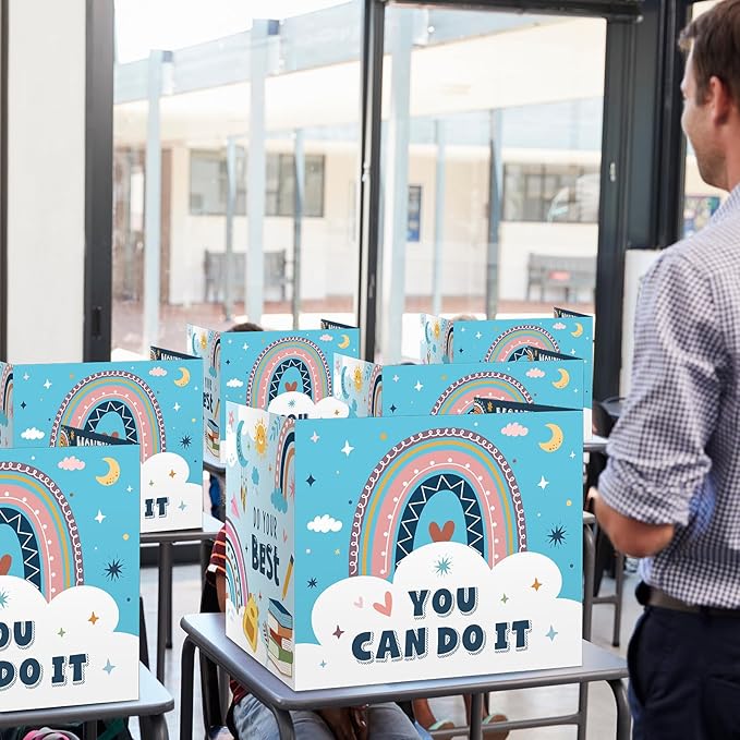 Pasimy 24 Pcs Desk Dividers Double Sided Privacy Folders for Students Classroom Desk Cardboard Study Carrel Privacy Boards for Teacher Student Study Test Reduces Distractions