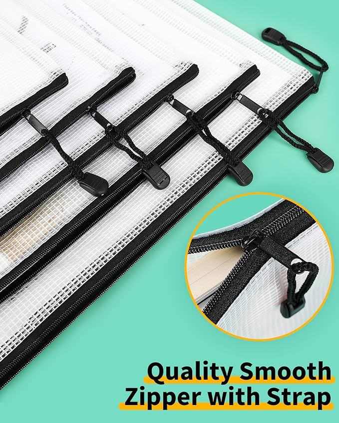 Smarpau Pencil Pouch 24PCS, 9.3" x 4.7" Mesh Zipper Pouches for Organizing, Bill Size Waterproof Zipper Pencil Bags for Travel, Office, Home Storage, Black