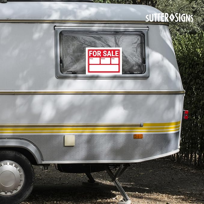 For Sale Signs 12x9, Plastic Signs for Used Car, Trailer, Vehicle for Sale with Year and Model, Waterproof Plastic (Pack of 4)