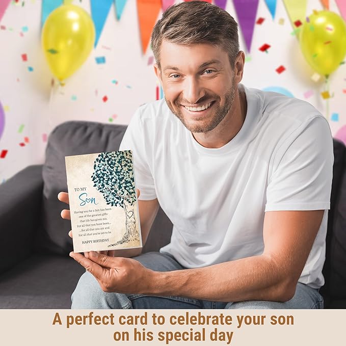 Birthday Card For Son Adult, Meaningful Gift for Son from Mom or Dad, Sentimental Greeting Cards for His Birthday, Graduation, or Any Occasion, with Kraft Envelope & Sticker