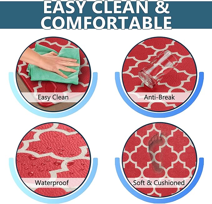 ComfiLife Kitchen Mats for Floor (2 PCs) – Cushioned Anti Fatigue Kitchen Rug for Comfortable Standing – Waterproof, Easy Clean, Non-Slip, Thick Kitchen Mat Set for Home, Office, Sink, Laundry (Red)