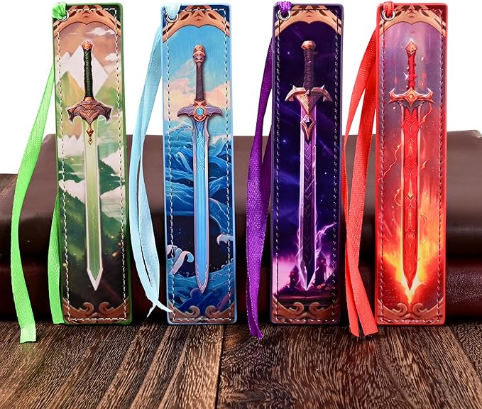 ZQZYMXQ 4Pcs Leather Sword Bookmarks for Men, Cool Fantasy Bookmarks Anime Bookmark, Gifts for Book Lovers Men (Sword)