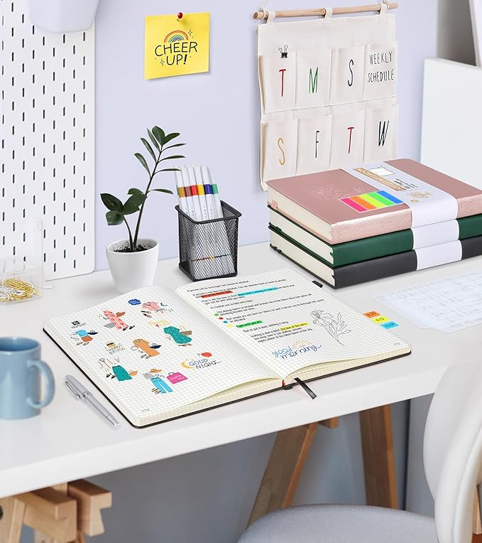 Graph Paper Notebook Journal,360 Numbered Pages Grid Notebooks,Thick 100gsm Graphing Paper Notebook Journal for Writing Women Men, A5 Large Hardcover Leather Graph Notebook 5.75''× 8.38''Black