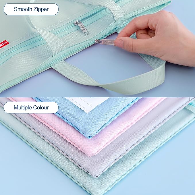 pendancy Mesh Zipper Pouch 11x13.7 in, 2 pcs Large Double Pocket Waterproof File Bag with Handle, A4 Size Foldable Document Storage for Puzzle Project/Cross Stitch/Travel/Office（Blue Green）