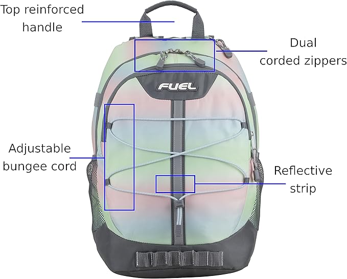 FUEL Hiking Backpack for Women Men Terra Sport, Travel, College, Gym, Work with Laptop Sleeve, Bungee, 18 Inches, Pastel Ombre