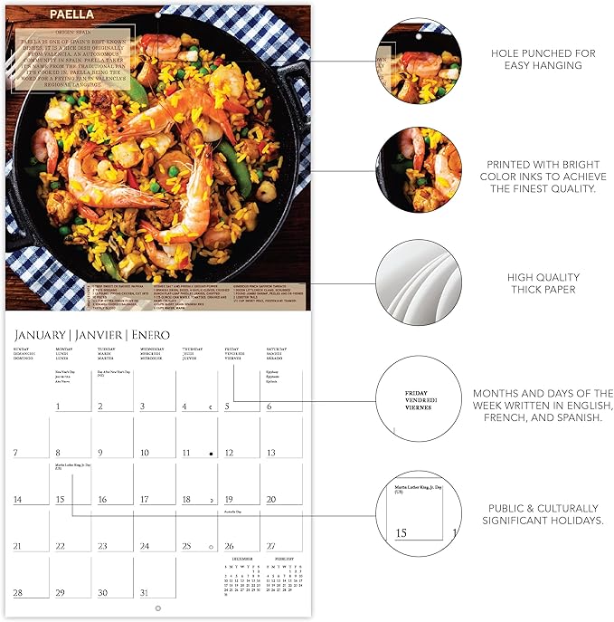 Graphique 2024 Foodie Adventures Wall Calendar | 12” x 12” | Thick Paper | Home & Office Organizer | Large Monthly Grid | 3 Languages & Marked Holidays | 4 Month Preview Page for 2025