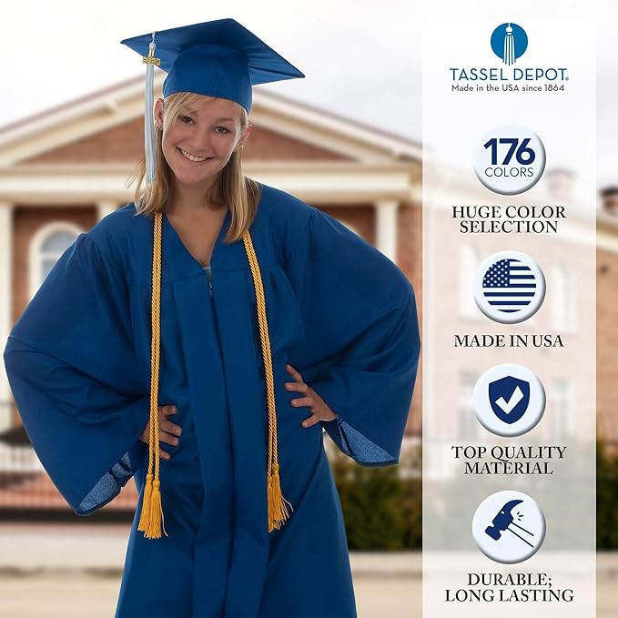 Tassel Depot Graduation Honor Cord - Royal/Kelly - Every School Color Available - Made in USA