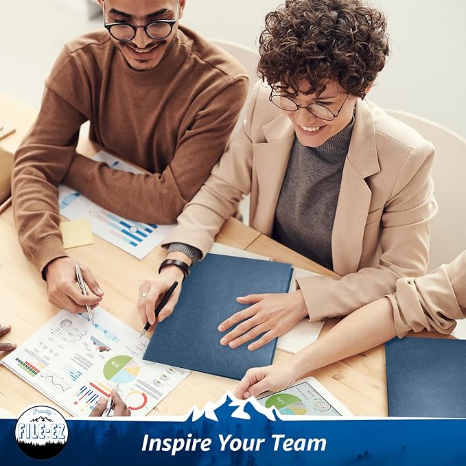 FILE-EZ Two-Pocket Folders, Dark Blue, 125-Pack, Textured Paper, Letter Size (EZ-32423)